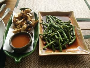 Fried mushroom and garlic green beans at Reform Kafe in Chiang Mai