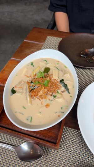 tom yum mushroom dumpling soup (with no spice)  at Reform Kafe in Chiang Mai
