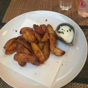 Curry fries with vegan mayo at Reform Kafe in Chiang Mai