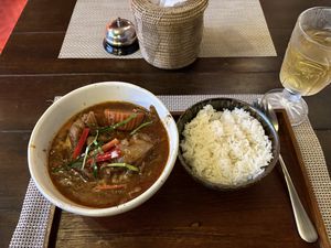 Massaman curry + Green geek kombucha   at Reform Kafe in Chiang Mai