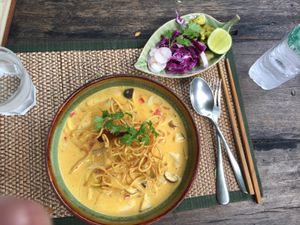 Thai noodle soup with coconut milk  at Reform Kafe in Chiang Mai