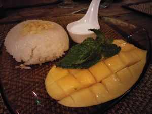 Don't order the mango sticky rice. Far better elsewhere.  at Reform Kafe in Chiang Mai