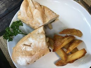 Mushroom Sub with Country Fries on the side - disappointed in the fries portion!! (For an extra 40 baht, not gr8) at Reform Kafe in Chiang Mai