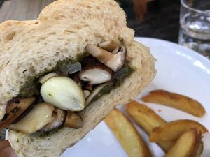 Soft pillowy bread, perfectly oily garlicky oniony mushrooms  at Reform Kafe in Chiang Mai