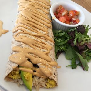 All day breakfast burrito at Nourish Cafe at Island Yoga in Palm Beach