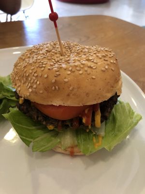 Black bean burger at Nourish Cafe at Island Yoga in Palm Beach