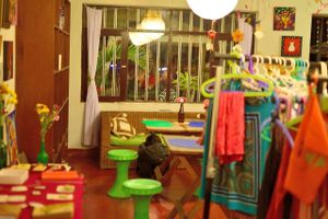 Inside, the eating room shares space with some nice handmade crafts at Corazon Verde in Trujillo