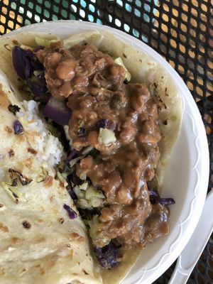 Vegan taco + refried beans  at Island Taco in Koloa