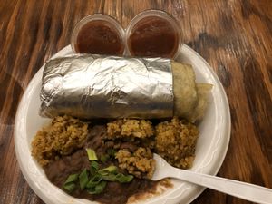 Tofu burrito with vegan beans & rice at Island Taco in Koloa