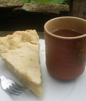 freshly baked buko pie and hot coffee  at Atma VF in Laguna
