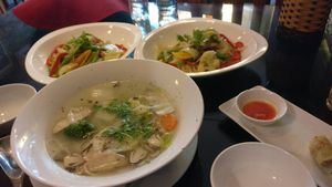 Wok stir-fried vegetables and rice noodles at May Quan Chay in Nha Trang