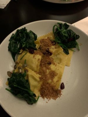 Pumpkin ravioli not my fave at Harvest Seasonal Grill & Wine Bar in North Wales