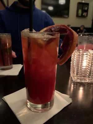 Blood orange mocktail very yum at Harvest Seasonal Grill & Wine Bar in North Wales