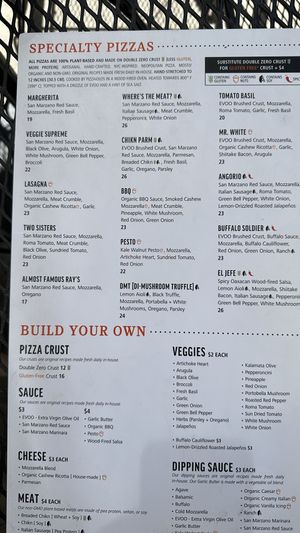 Menu back  at Piante Pizzeria in Breckenridge