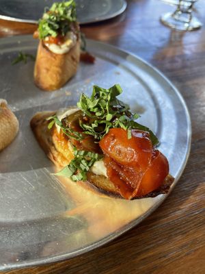 Bruschetta with cashew ricotta and roasted tomatoess  at Piante Pizzeria in Breckenridge