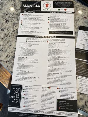 Menu! at Piante Pizzeria in Breckenridge