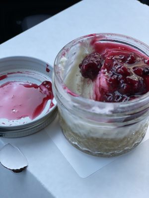 Cheesecake in fab mini mason jar!  Keep or return! at Piante Pizzeria in Breckenridge