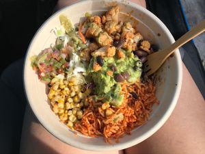 Cauliflower bowl w guacamole at Trejo's Tacos - Miracle Mile in Los Angeles