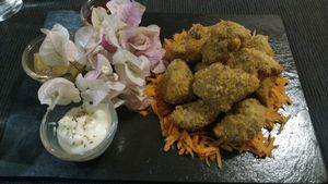 Vegetarian nuggets (mock meat) great sauces at Luna Rossa in Panglao