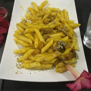 Squash pasta with seitan at Luna Rossa in Panglao