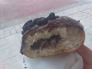 Filling of the oreo donut- delicious! at Vegan Place in Malaga