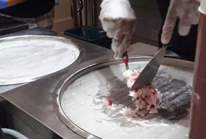 Vegan roll up ice cream in making.  at Sweet Charlie's in Philadelphia