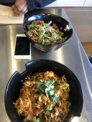 Vegan AF stirfry bowl and sesame garlic bowl at honeygrow - Dock St in Baltimore