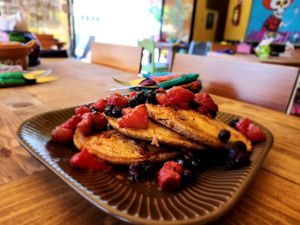 Vegan pancakes at Amparos in Cozumel