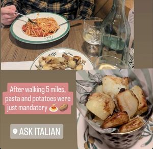 Pasta marinara and potatoes at ASK Italian in Edinburgh