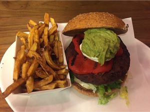 Blackbean burger with extra guacamole, so goood at Bacoa - San Jeronimo in Madrid
