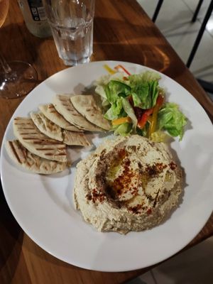 Hummus and pita at Kokkos Cafe Bistro in Diani