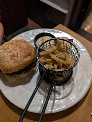 Veggieman burger without cheese at Kokkos Cafe Bistro in Diani