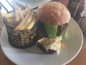 Zion burger at Kokkos Cafe Bistro in Diani