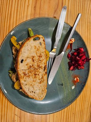 Hummus Sandwich made vegan at Depth N Green in Mysore