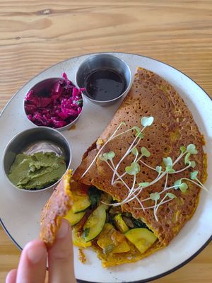 Vegan omelette from lentil flour at Depth N Green in Mysore