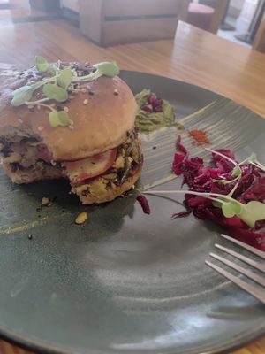 D'n'G Veggie burger at Depth N Green in Mysore