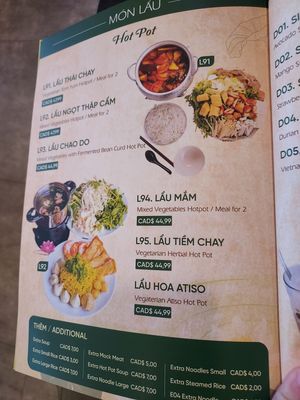 Menu at Dai Bi Chay in Mississauga