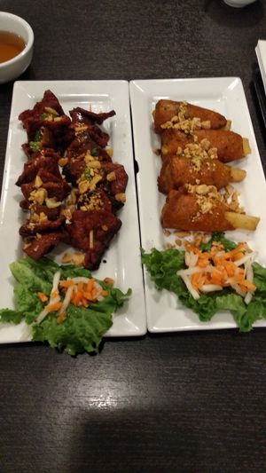 Beef skewers and shrimp on sugar cane at Dai Bi Chay in Mississauga