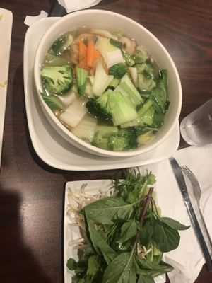 Vegetable pho, rice noodle, vegetable broth at Pho Kim Long in San Antonio