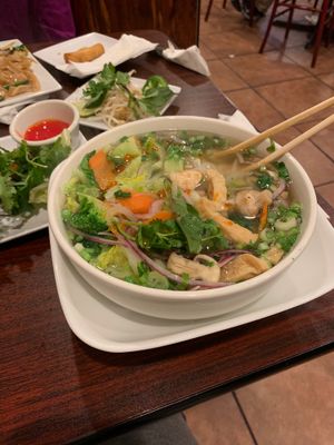 Vegan pho with fried tofu at Pho Kim Long in San Antonio