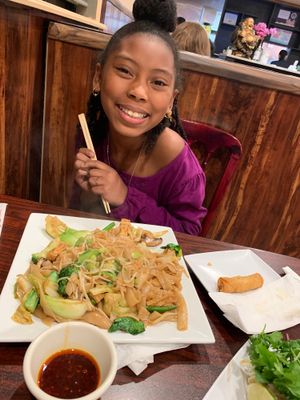 My beautiful baby with veggie rice noodles at Pho Kim Long in San Antonio