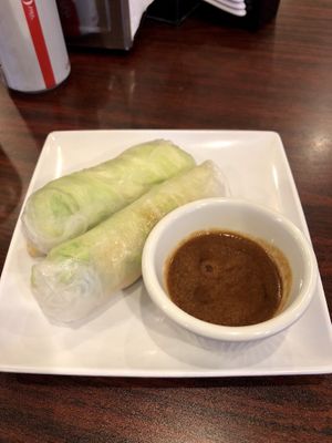 Vegetarian summer rolls with peanut sauce. So good! at Pho Kim Long in San Antonio