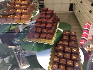 Street window showing some of the handmade chocolates! at Marques Free From in Madrid