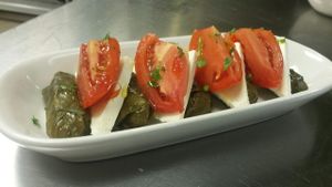 Best Stuffed Grape leaves ever!!!!! Stuffing is vegan and the Feta Cheese is optional at Terra in Zephyrhills