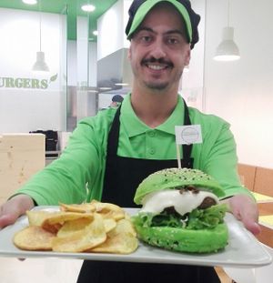 Burger and fries at Vegana Burgers - Cais do Sodre in Lisbon