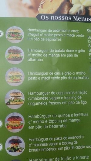The menu, only Portuguese, try translating at Vegana Burgers - Cais do Sodre in Lisbon