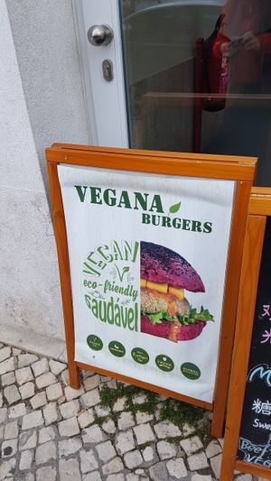 poster outside building at Vegana Burgers - Cais do Sodre in Lisbon