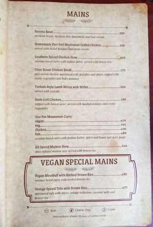 Mains page of menu at Birdsong Organic Cafe Shop at Birdsong Organic Cafe Shop in Mumbai