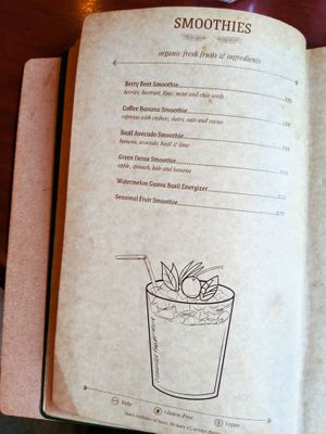 Smoothies page of menu at Birdsong Organic Cafe Shop at Birdsong Organic Cafe Shop in Mumbai