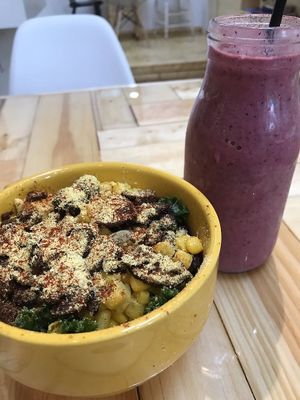 Smoothie and Breakfast bowl for here. Delicious and photogenic! at Milk & Honey in Manchester